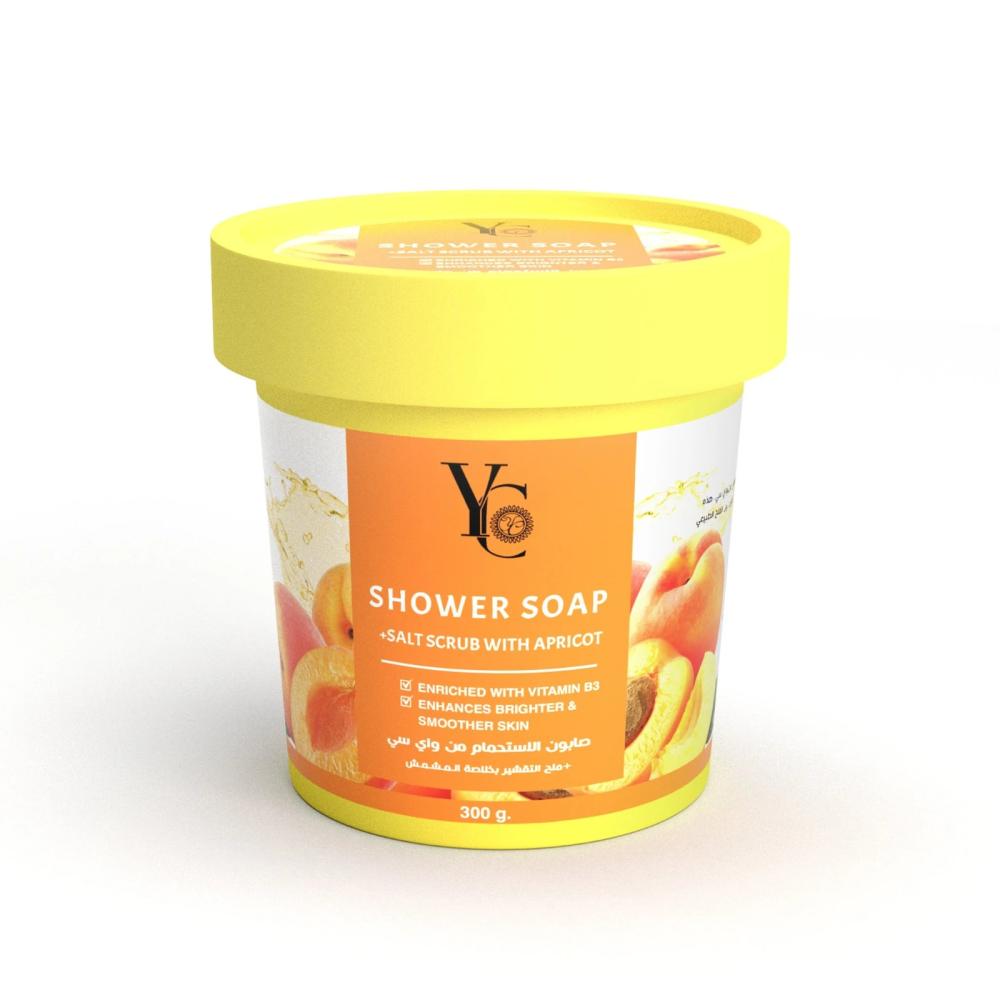 واى سى صابون استحمام معملح تقشيربالمشمش300جم